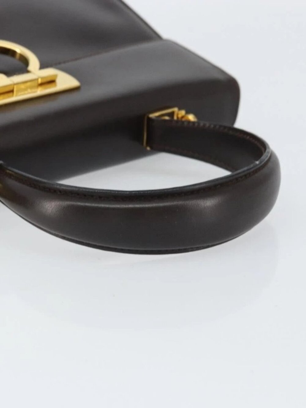 Salvatore Ferragamo Gancini Hand Bag Leather 2way Brown Gold Auth 162468 - Picture 7 of 15